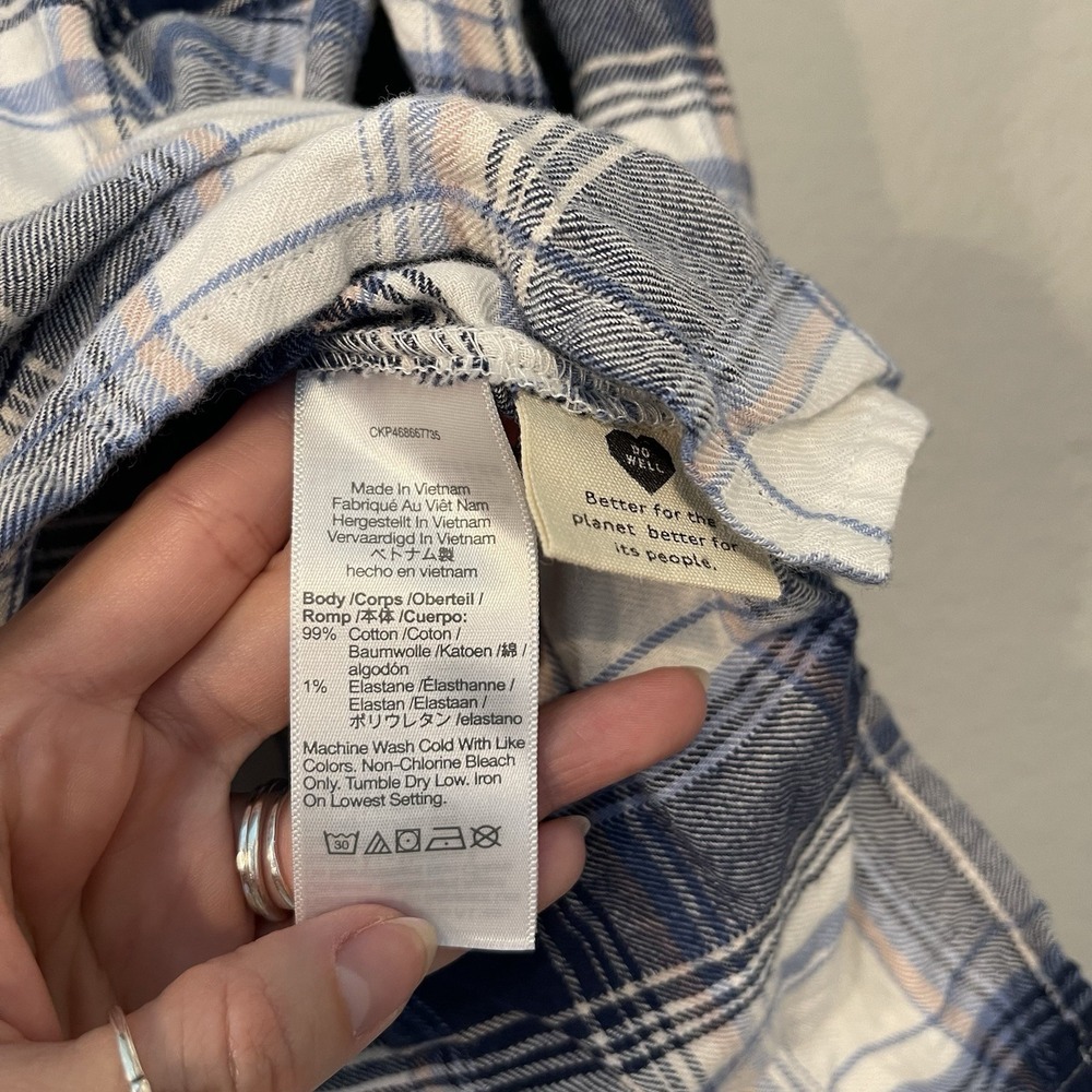 Madewell Flannel Crop Boxy Shirt Small Blue White Plaid Button Up Cute Basic - Picture 4 of 8